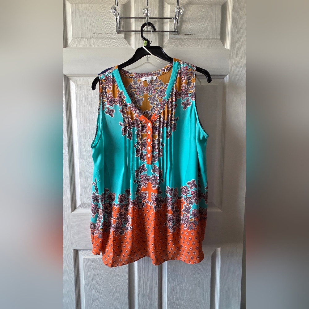 Rose & Olive Teal and Orange Floral Top